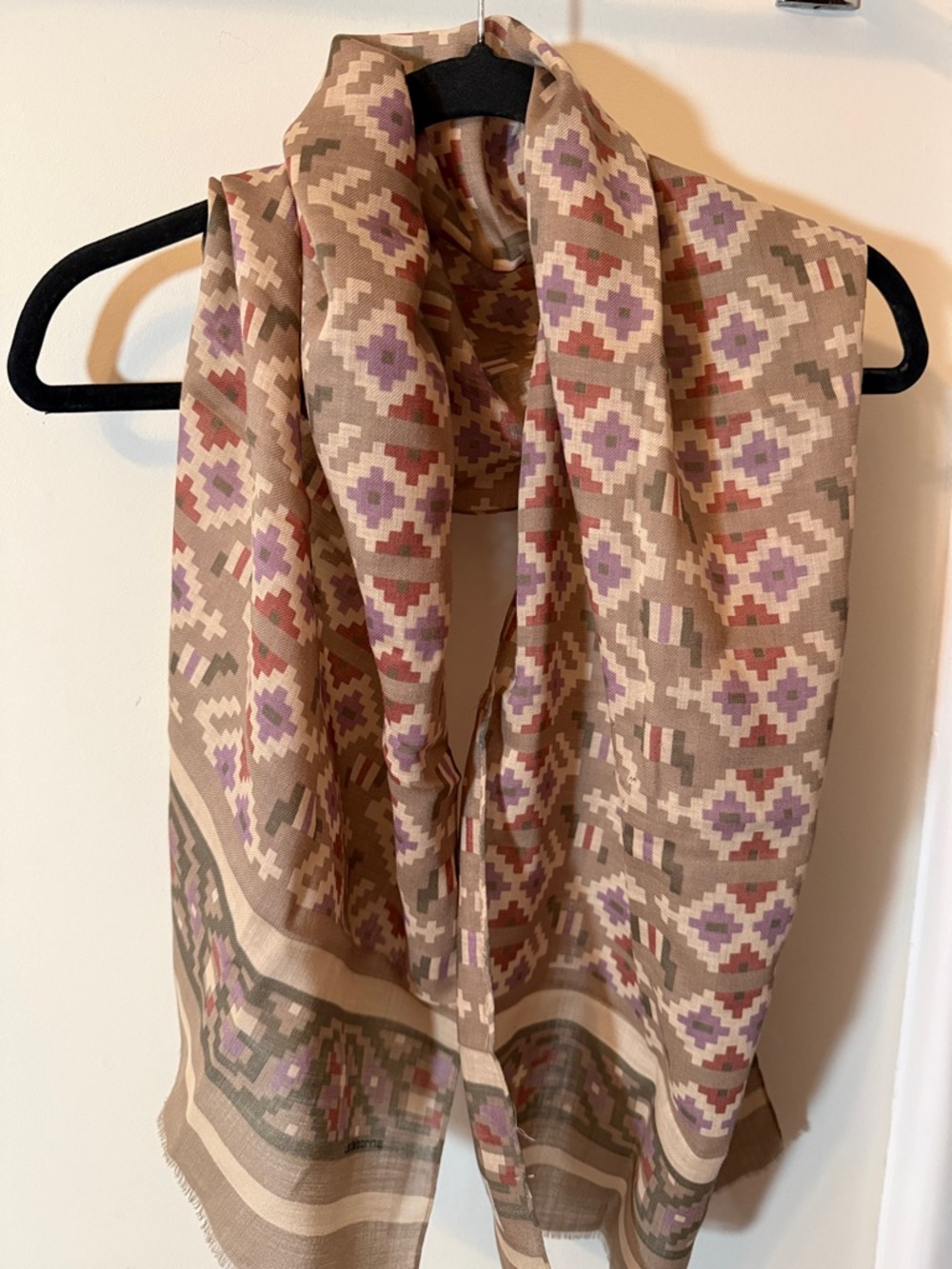 Vintage Claiborne Wool Scarf in Beige, Lavender & Rust Accents